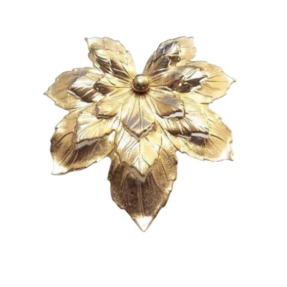 Sarah Coventry Maple Leaf Three Layered Pin Brooch Gold Tone - Picture 4 of 5